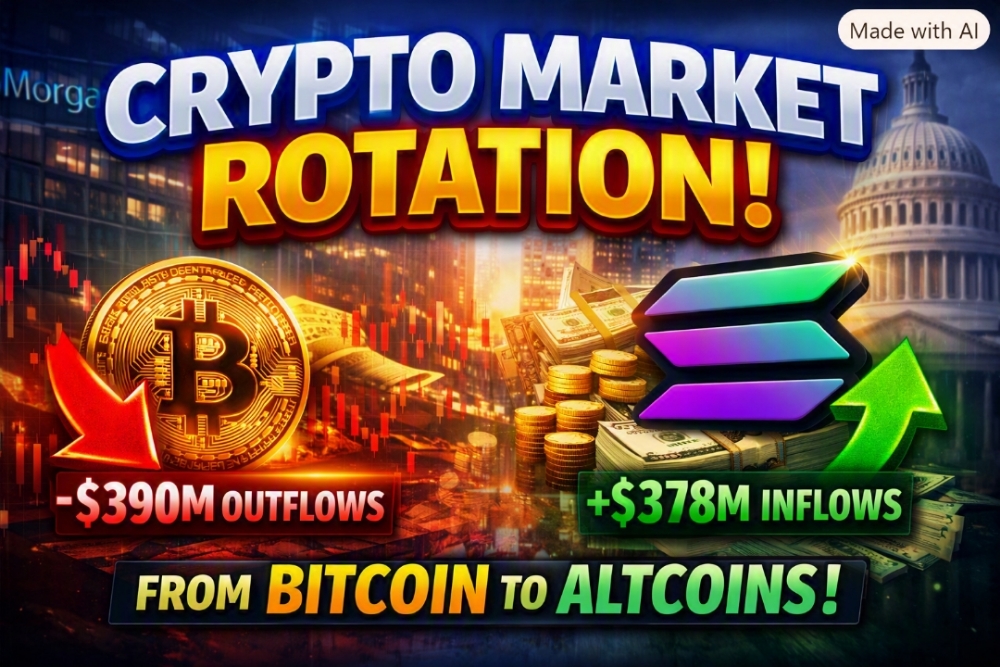 BITCOIN ETFs SEE $390M OUTFLOWS AS INSTITUTIONS ROTATE INTO SOLANA — MORGAN STANLEY KEEPS BUILDING"