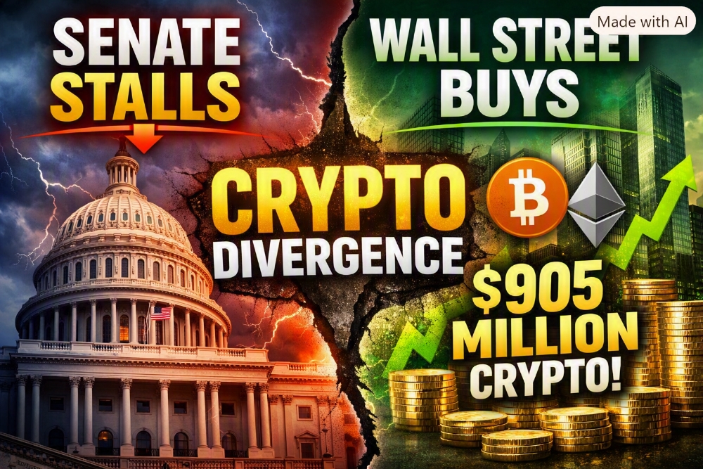 SENATE STALLS CRYPTO BILL, BUT WALL STREET JUST DROPPED $905 MILLION — THE DIVERGENCE IS DEAFENING"