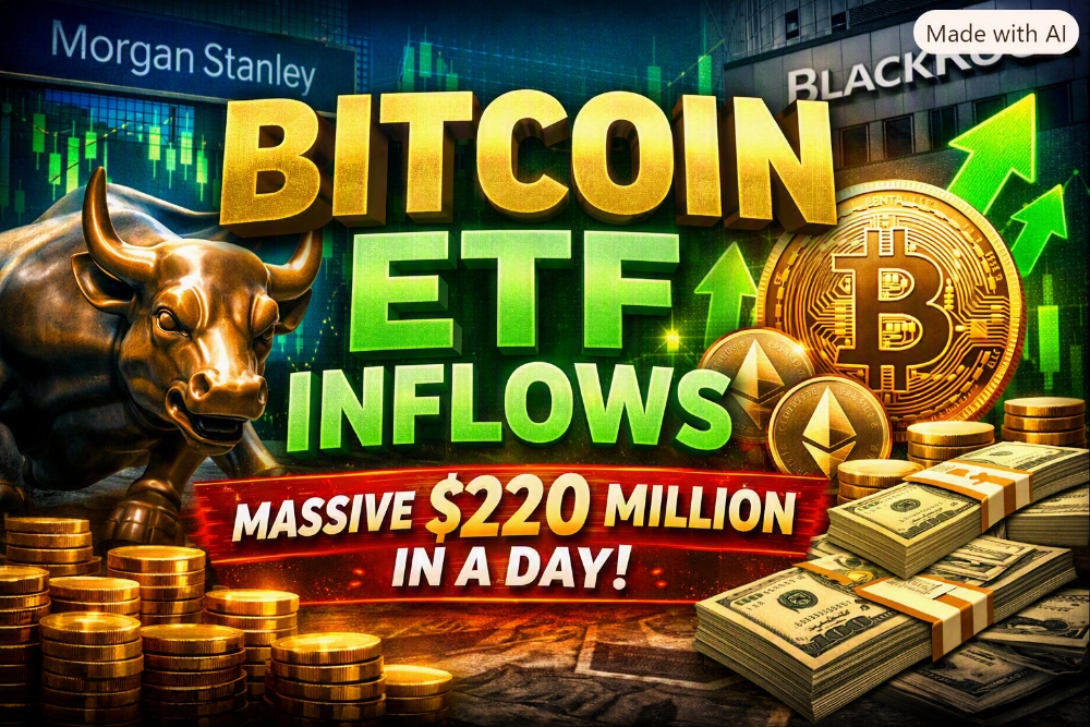 BLACKROCK LEADS $220M ETF RALLY AS MORGAN STANLEY ADDS 232 BTC — WALL STREET IS BUILDING WHILE WASHI