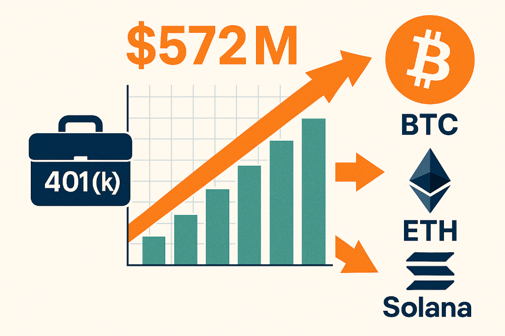 Weekly Crypto Fund Inflows Surge to $572M as 401(k) Embraces Digital Assets