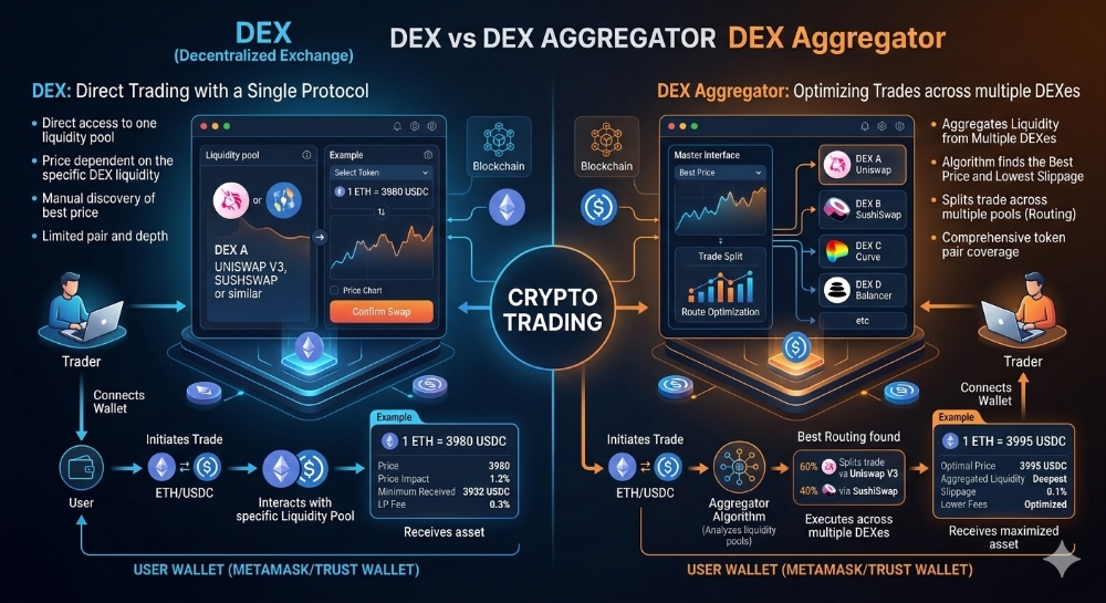 The Difference Between a DEX and a DEX Aggregator in DeFi