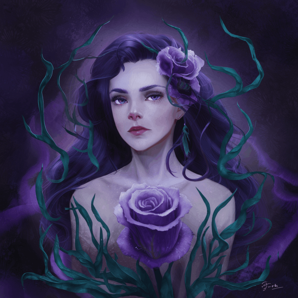 Title: "THE ENIGMATIC ELEGANCE OF SARA'S PURPLE ROSE" 🌹