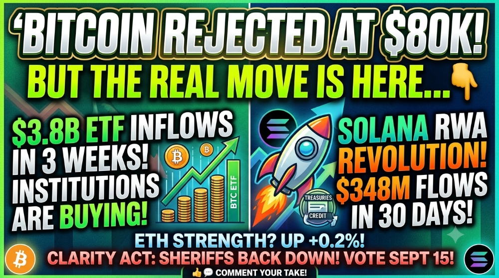 BTC Retreats Below $80K as CPI Looms — But $3.8B ETF Inflows and Solana's RWA Surge Tell the Real St