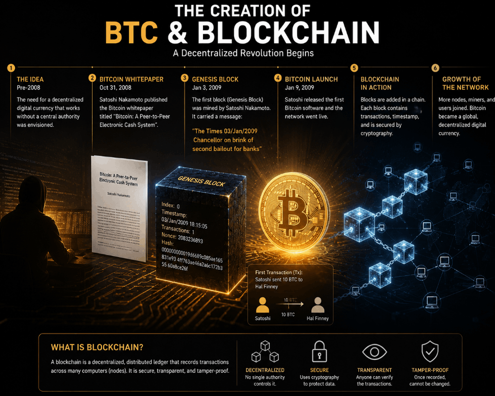 The Creation of Bitcoin and Blockchain