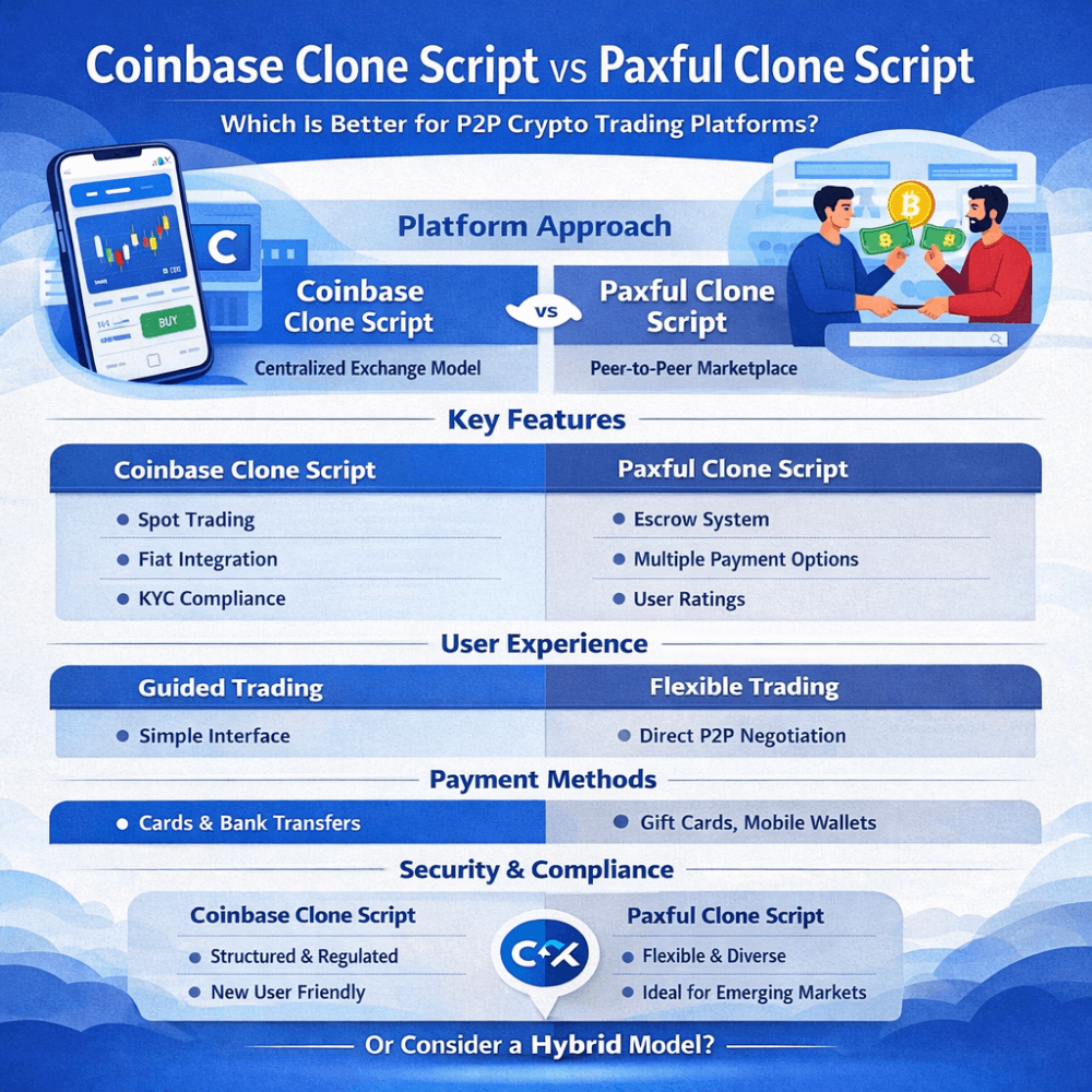 Coinbase Clone Script vs Paxful Clone Script: Which Is Better for P2P Crypto Trading Platforms?