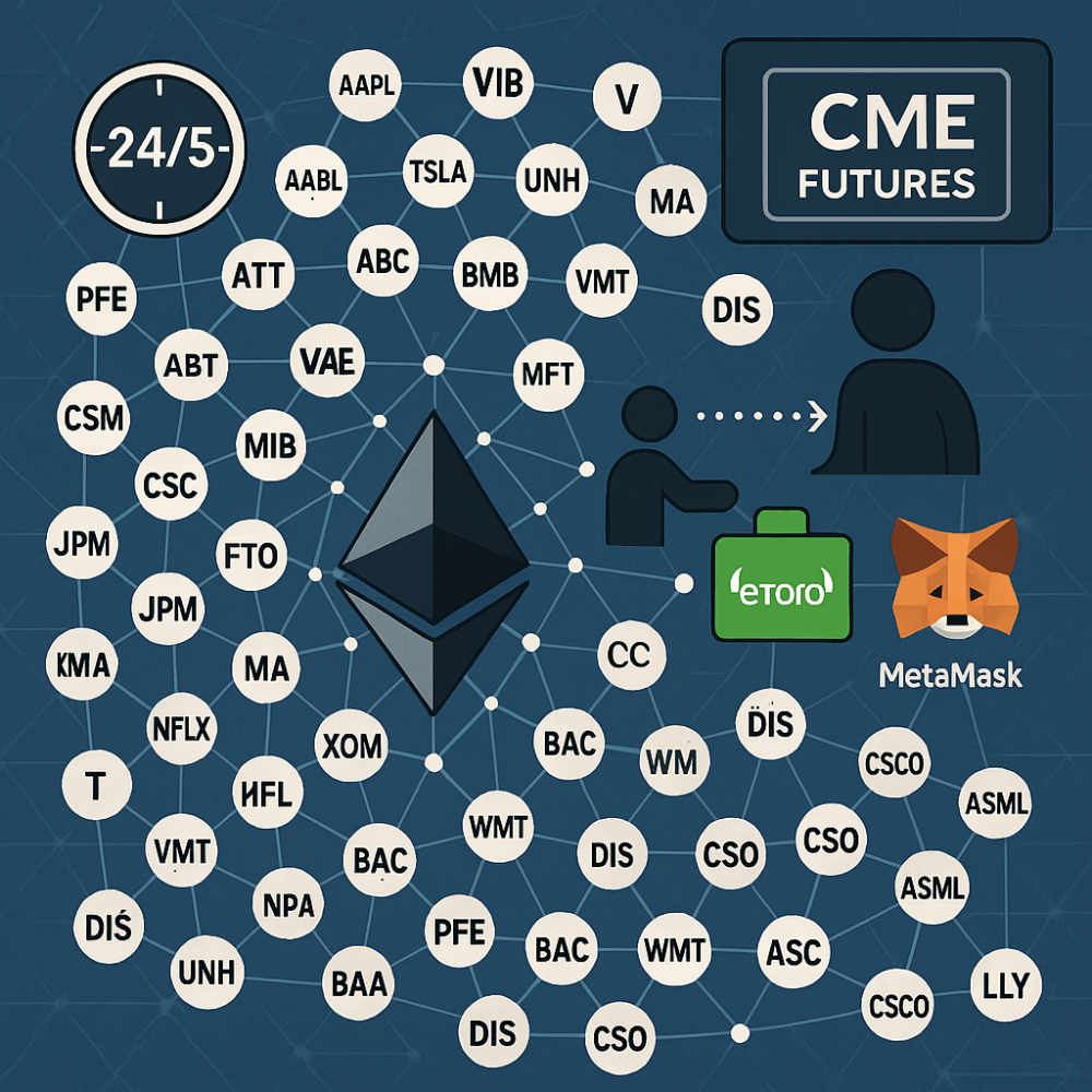 eToro Rolls Out 24/5 Trading & ERC‑20 Tokenized US Stocks — 100 Tickers on Ethereum