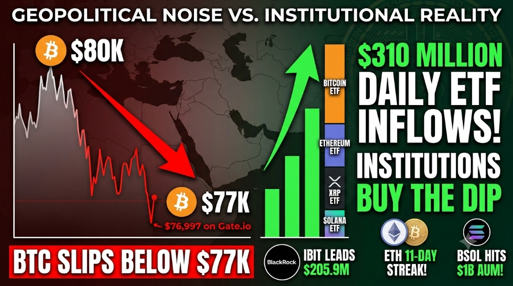 BITCOIN DIPS TO $77K ON TRUMP-IRAN STRIKES — BUT BLACKROCK LEADS $310M ETF RESURGENCE"
